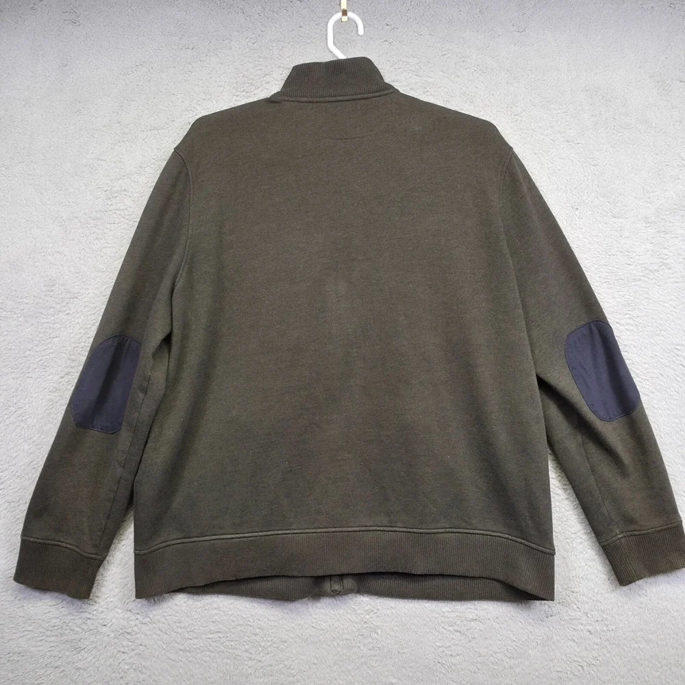 Banana Republic Cardigan Mens 2XL Green Full Zip Elbow Patch Utility Bomber Moto